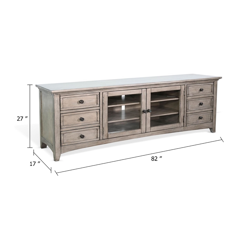 Benjara Lesy TV Media Entertainment Console- 82 Inch- 6 Drawers 2 Doors- Gray
