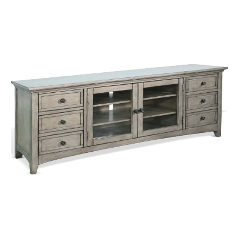 Benjara Lesy TV Media Entertainment Console- 82 Inch- 6 Drawers 2 Doors- Gray