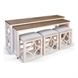 Benjara Feli 5pc Nesting Console Table w 3 Stools Set- Brown Wood Top- White
