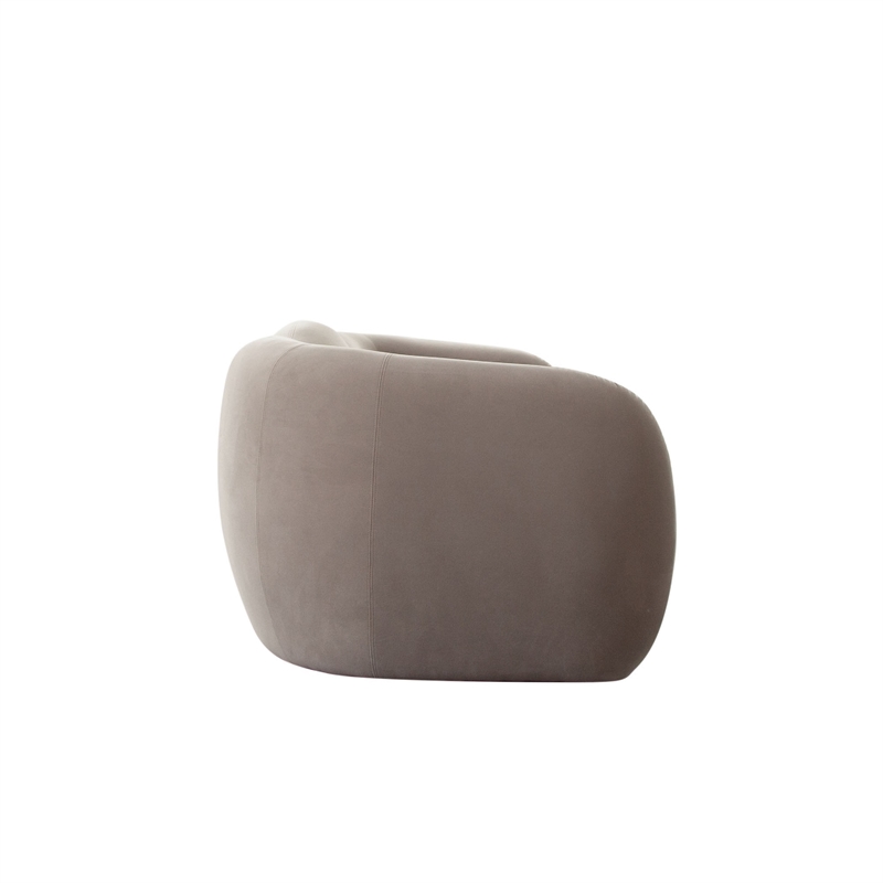 Benjara Moe Sofa in Taupe Performance Velvet- Scalloped Backrest- 97 Inch
