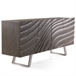 Benjara Cid Finn Sideboard Buffet Server Cabinet- 4 Door- Gray- Silver 71 Inch