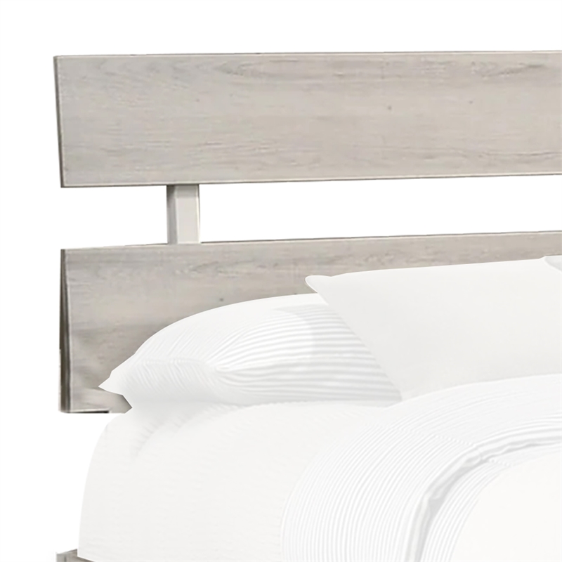 Benjara Cuzzy King Platform Bed with Panel Headboard- Low Profile White Wood