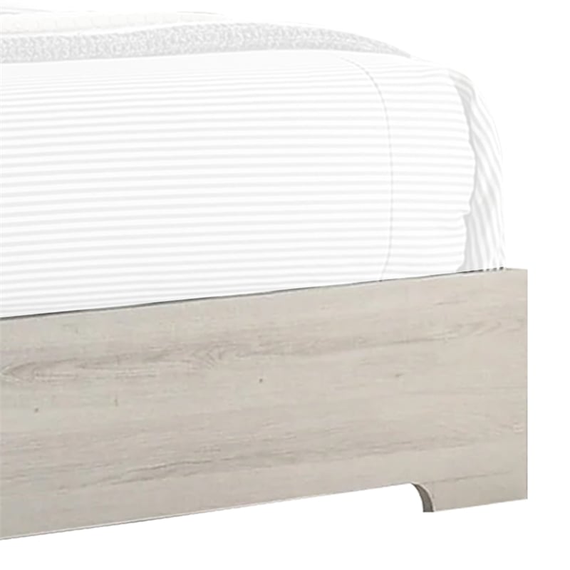 Benjara Cuzzy King Platform Bed with Panel Headboard- Low Profile White Wood