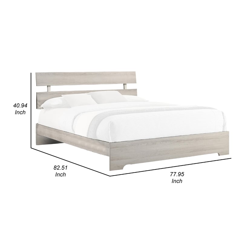 Benjara Cuzzy King Platform Bed with Panel Headboard- Low Profile White Wood
