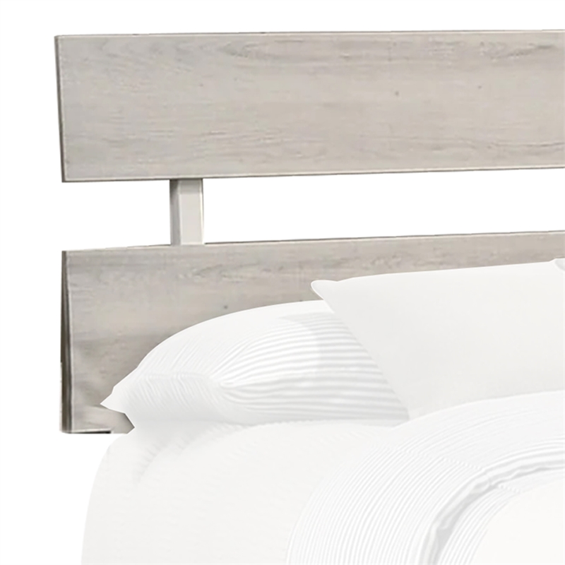 Benjara Cuzzy Queen Platform Bed with Panel Headboard- Low Profile White Wood