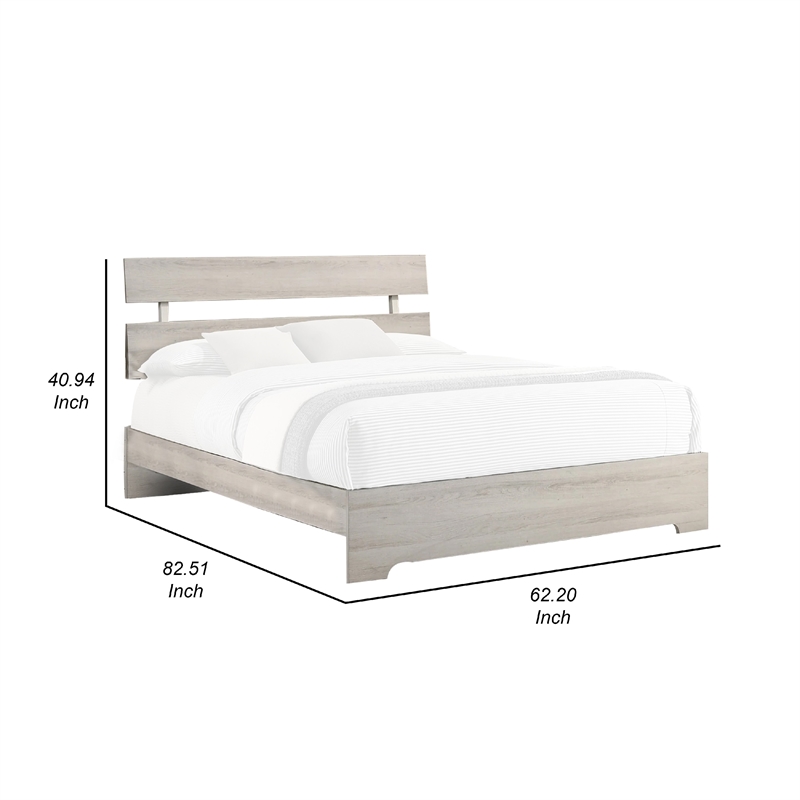 Benjara Cuzzy Queen Platform Bed with Panel Headboard- Low Profile White Wood