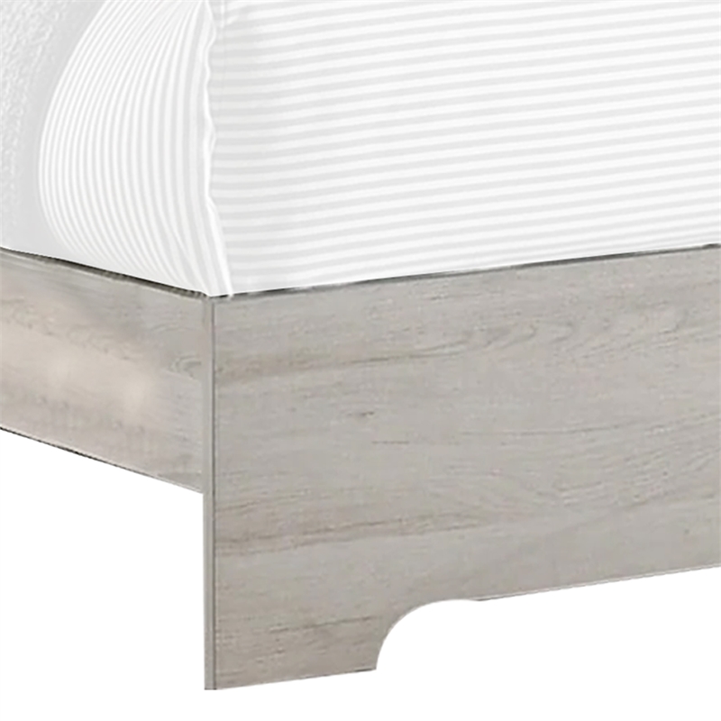 Benjara Cuzzy Queen Platform Bed with Panel Headboard- Low Profile White Wood