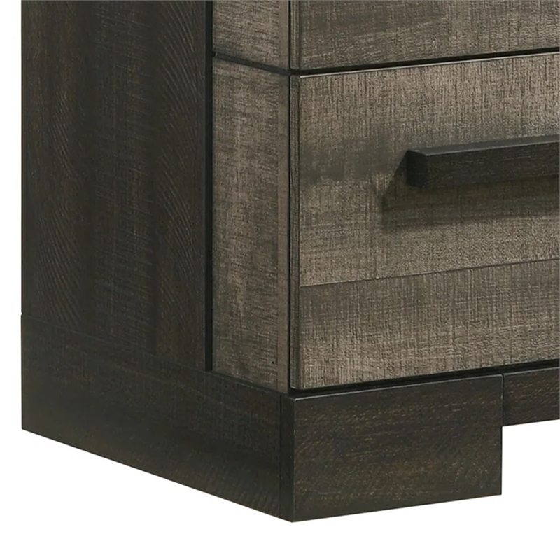 Benjara Ruthe Nightstand with 2 Drawers- Wide Top- Ebony Black- Gray Wood