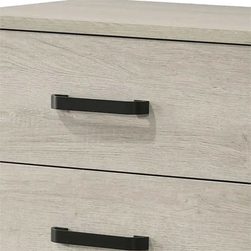 Benjara Meni Nightstand- 2 Drawers- Black Metal Handles- Scandinavian White