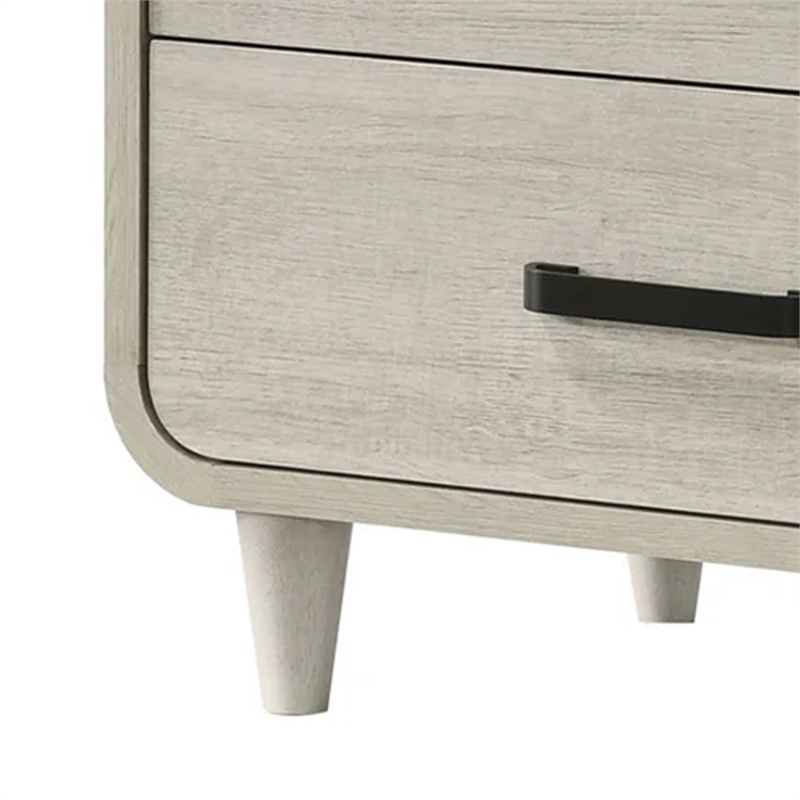 Benjara Meni Nightstand- 2 Drawers- Black Metal Handles- Scandinavian White