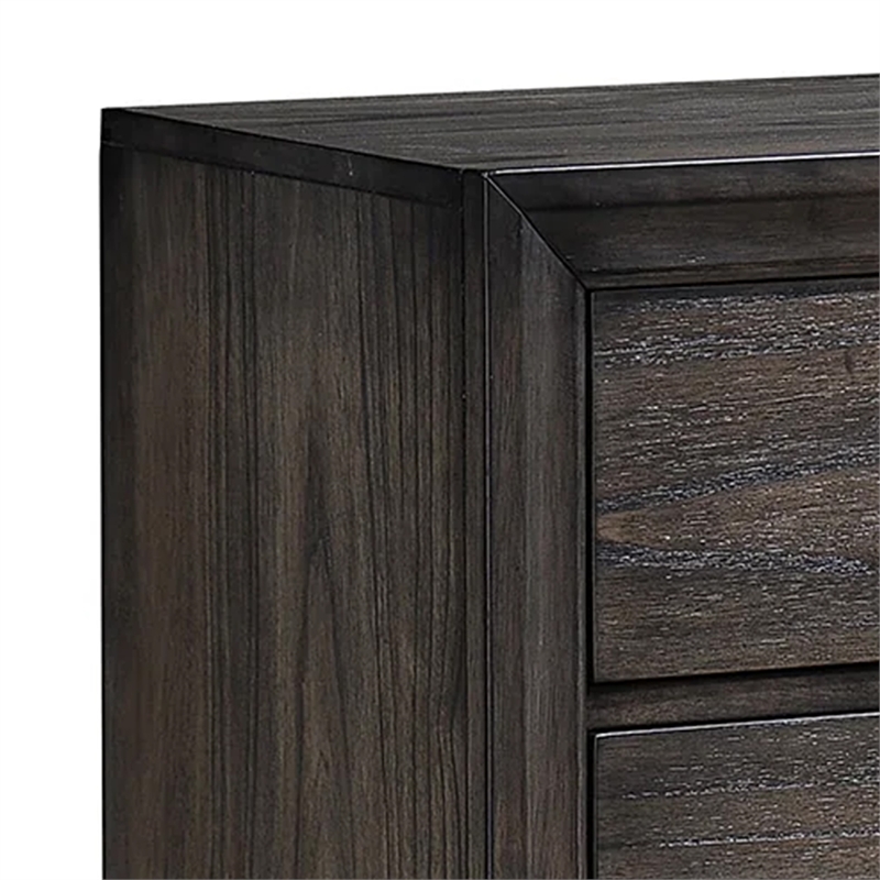 Benjara Jeni Nightstand- 3 Drawers- Chrome Metal Handles- Rustic Dark Gray
