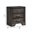 Benjara Jeni Nightstand- 3 Drawers- Chrome Metal Handles- Rustic Dark Gray