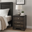 Benjara Jeni Nightstand- 3 Drawers- Chrome Metal Handles- Rustic Dark Gray
