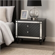 Benjara Reff Nightstand- 2 French Dovetail Drawers- Crystal Knobs- Gray