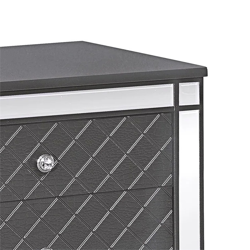 Benjara Reff Nightstand- 2 French Dovetail Drawers- Crystal Knobs- Gray