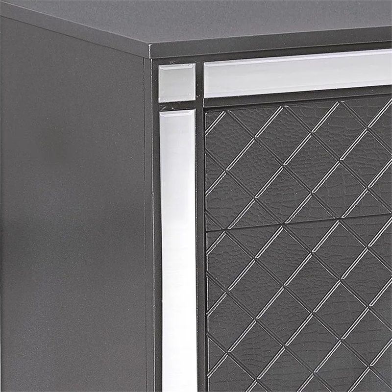 Benjara Reff Nightstand- 2 French Dovetail Drawers- Crystal Knobs- Gray