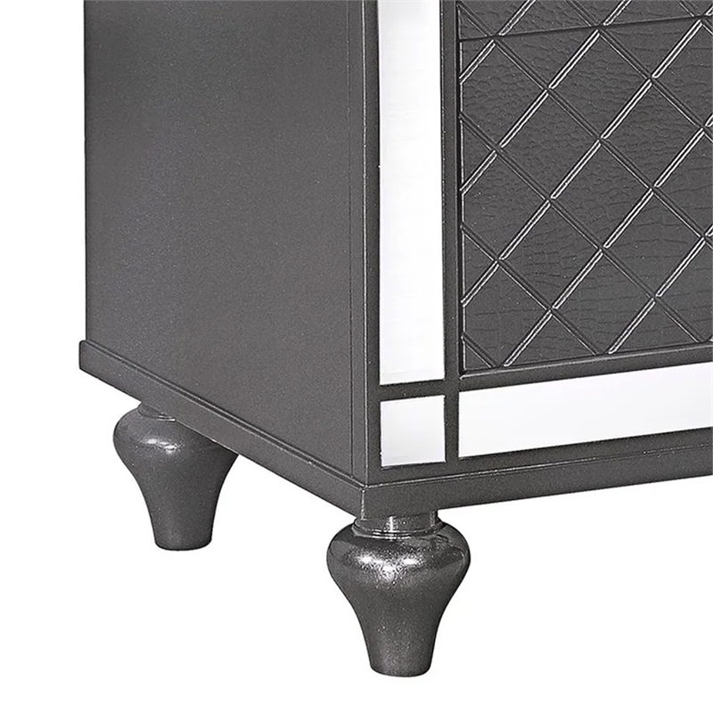 Benjara Reff Nightstand- 2 French Dovetail Drawers- Crystal Knobs- Gray