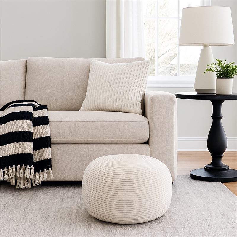 Benjara Poby Accent Pouf- 19