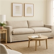 Benjara Aiza Sofa- 94 Inch- Feather Down Seating- Sand Brown- Linen Cover