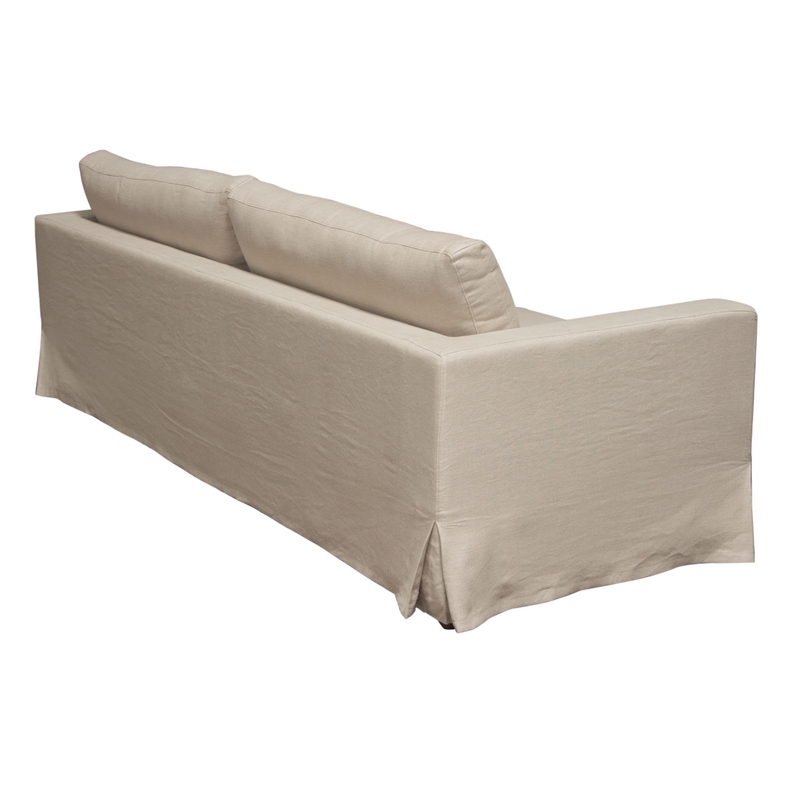 Benjara Aiza Sofa- 94 Inch- Feather Down Seating- Sand Brown- Linen Cover