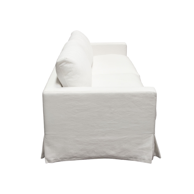 Benjara Aiza Sofa- 94 Inch- Feather Down Seating- White- Linen Cover