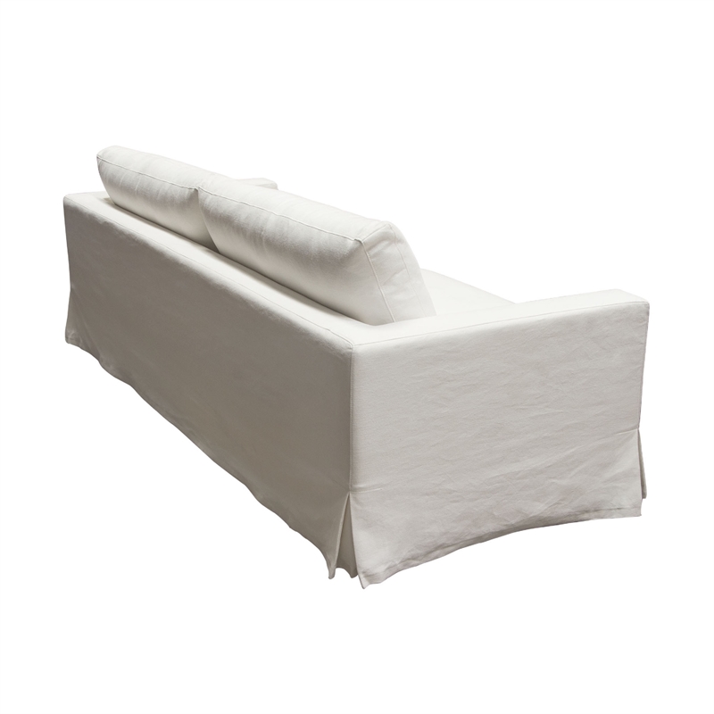 Benjara Aiza Sofa- 94 Inch- Feather Down Seating- White- Linen Cover