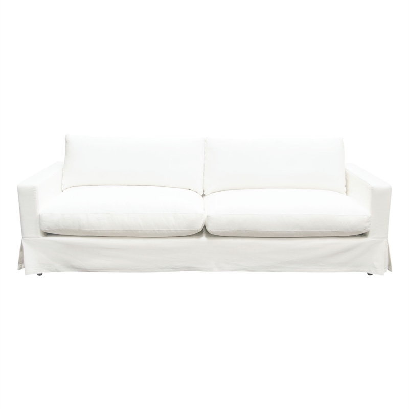 Benjara Aiza Sofa- 94 Inch- Feather Down Seating- White- Linen Cover