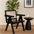 Benjara Kato Dining Armchair- Cane Backrest- 24 Inch- Black Solid Mango Wood