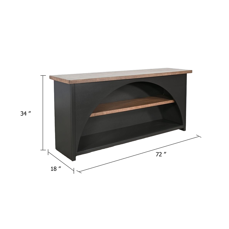 Benjara Jenne Server with Arched Cutout- Middle Shelves- Black Mahogany Wood