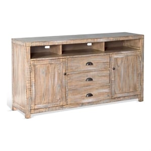 Benjara Raven TV Stand Media Cabinet- Brown Mahogany Wood 66 Inch