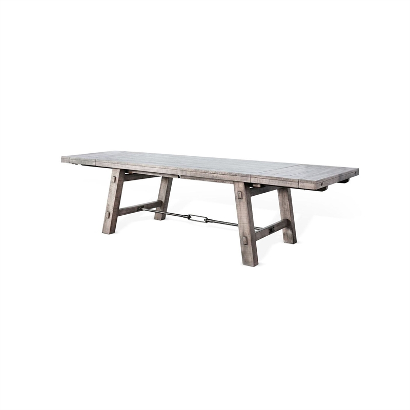 Benjara Zeka Dining Table- Turnbuckle Design Gray Wood- 76-106