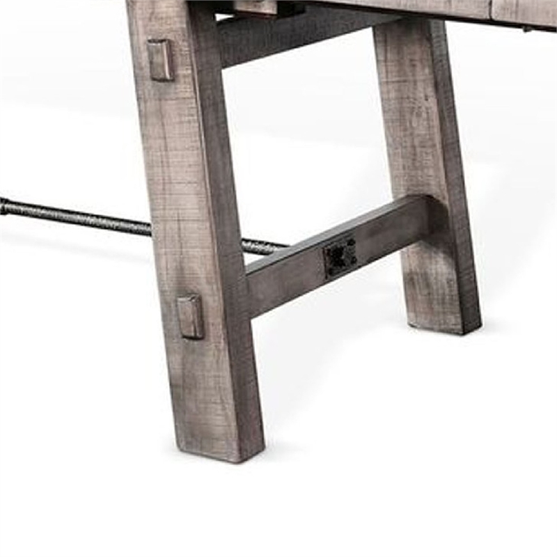 Benjara Zeka Dining Table- Turnbuckle Design Gray Wood- 76-106