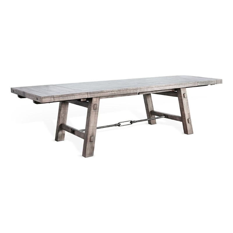 Benjara Zeka Dining Table- Turnbuckle Design Gray Wood- 76-106