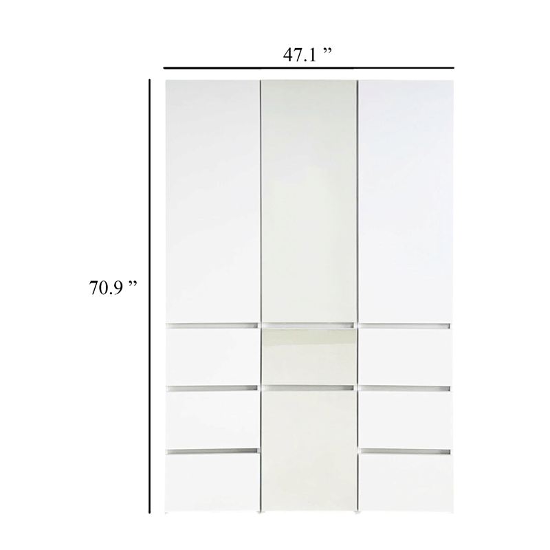 Benjara Ely Closet Cabinet Set- Center Mirror Front- 7 Drawers- 71 Inch- White