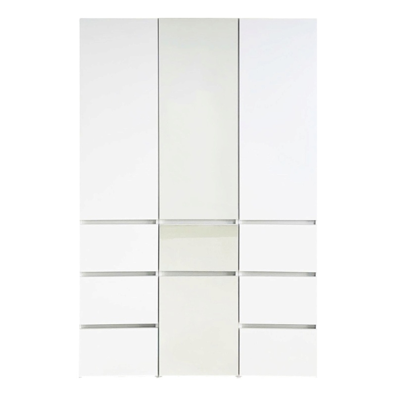 Benjara Ely Closet Cabinet Set- Center Mirror Front- 7 Drawers- 71 Inch- White
