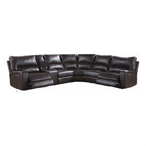 Benjara Saley Power Motion Sectional Sofa- Dark Brown Faux Leather 133 Inch