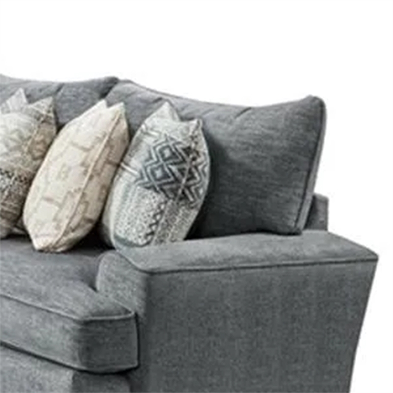 Benjara Ricy Sectional Corner L Sofa with 9 Pillows- Blue Chenille 122 Inch