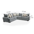 Benjara Ricy Sectional Corner L Sofa with 9 Pillows- Blue Chenille 122 Inch