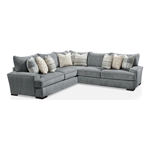Benjara Ricy Sectional Corner L Sofa with 9 Pillows- Blue Chenille 122 Inch