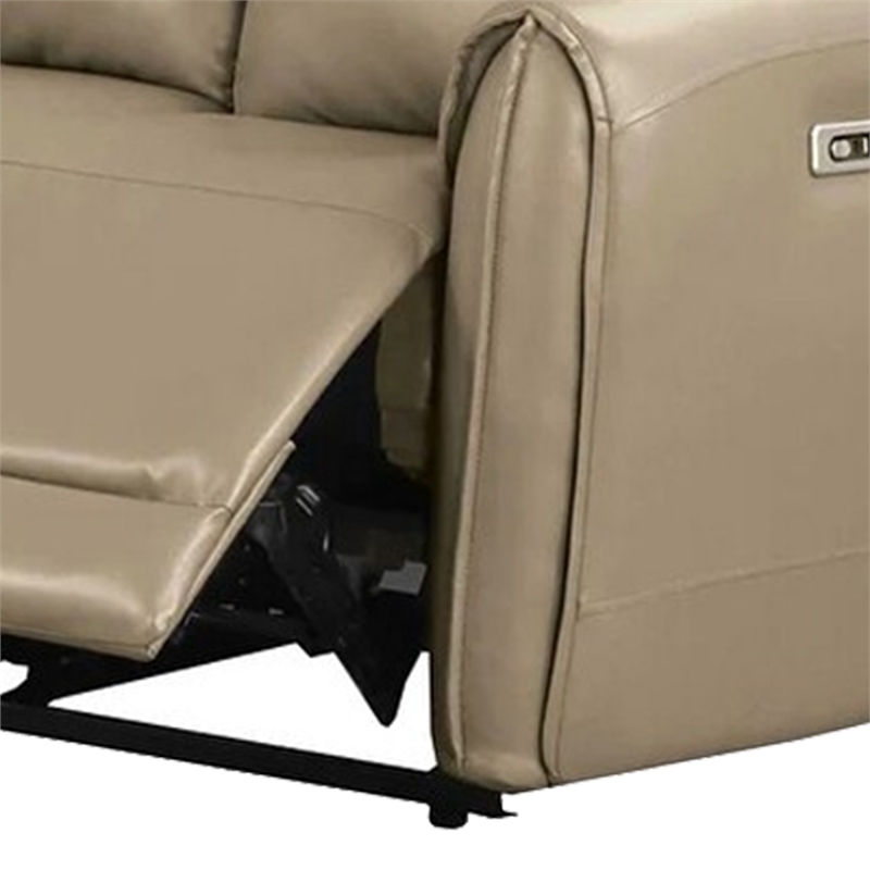 Benjara Sily Power Reclining Loveseat- Beige Faux Leather- 57 Inch- USB Ports