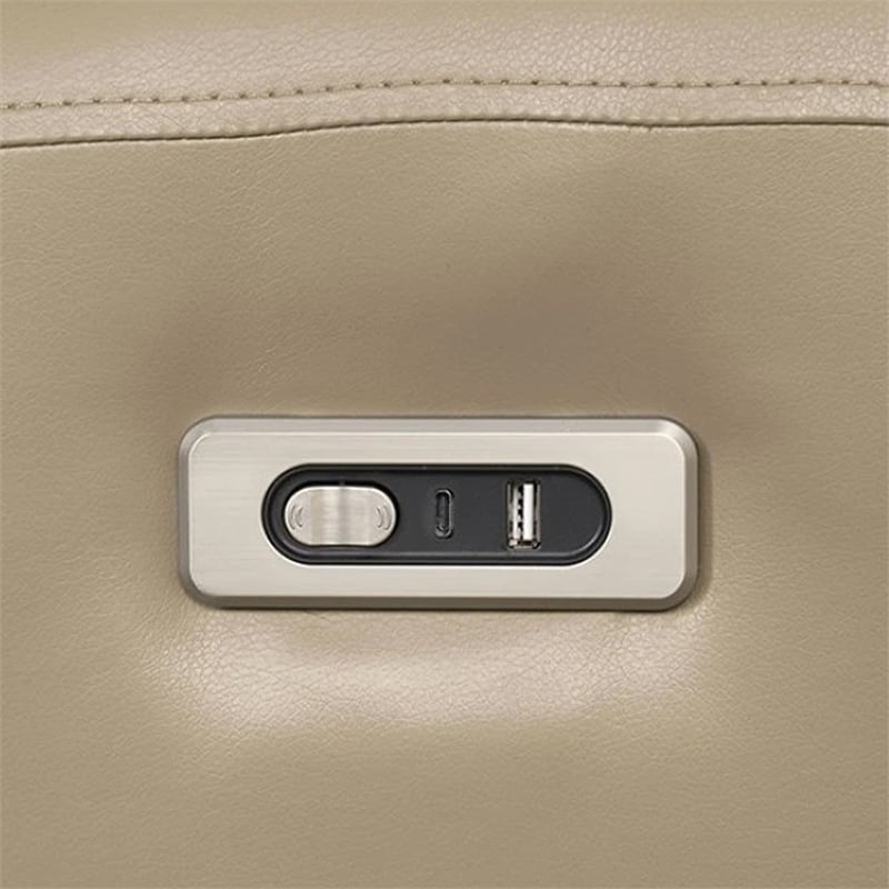 Benjara Sily Power Reclining Sofa- Beige Faux Leather- 81 Inch- USB Ports