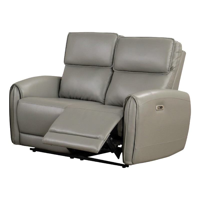 Benjara Sily Power Reclining Loveseat- Gray Faux Leather- 57 Inch- USB Ports