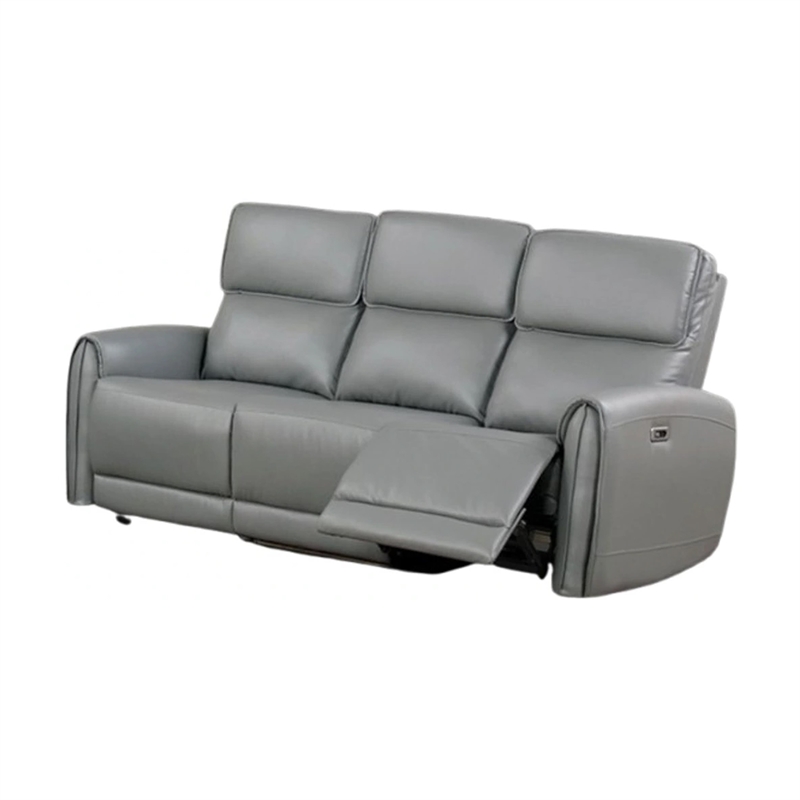 Benjara Sily Power Reclining Sofa- Gray Faux Leather- 81 Inch- USB Ports