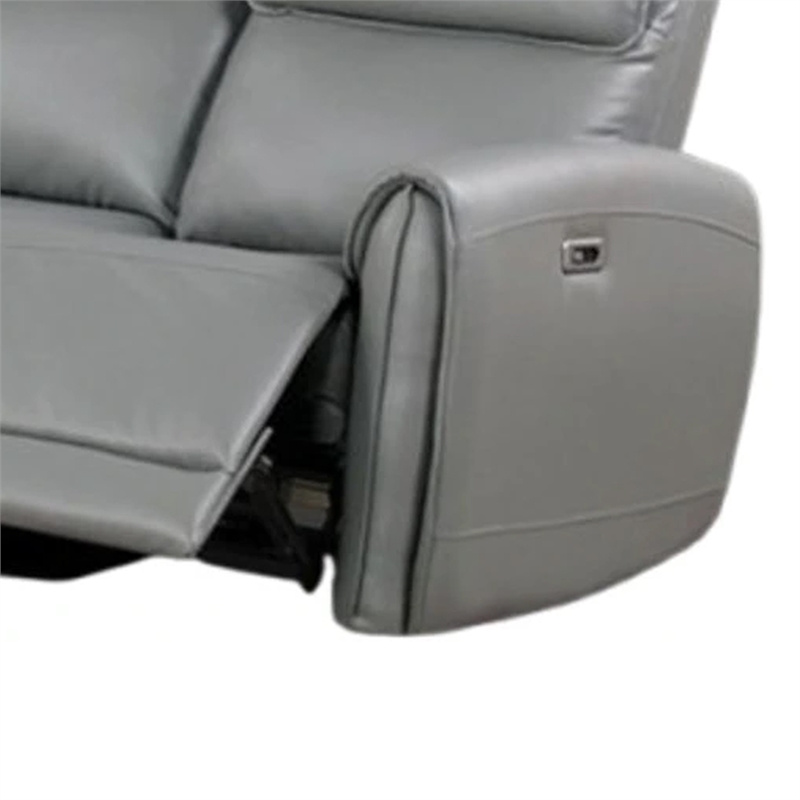 Benjara Sily Power Reclining Sofa- Gray Faux Leather- 81 Inch- USB Ports