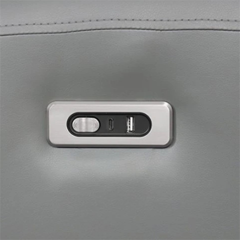 Benjara Sily Power Reclining Sofa- Gray Faux Leather- 81 Inch- USB Ports