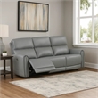 Benjara Sily Power Reclining Sofa- Gray Faux Leather- 81 Inch- USB Ports