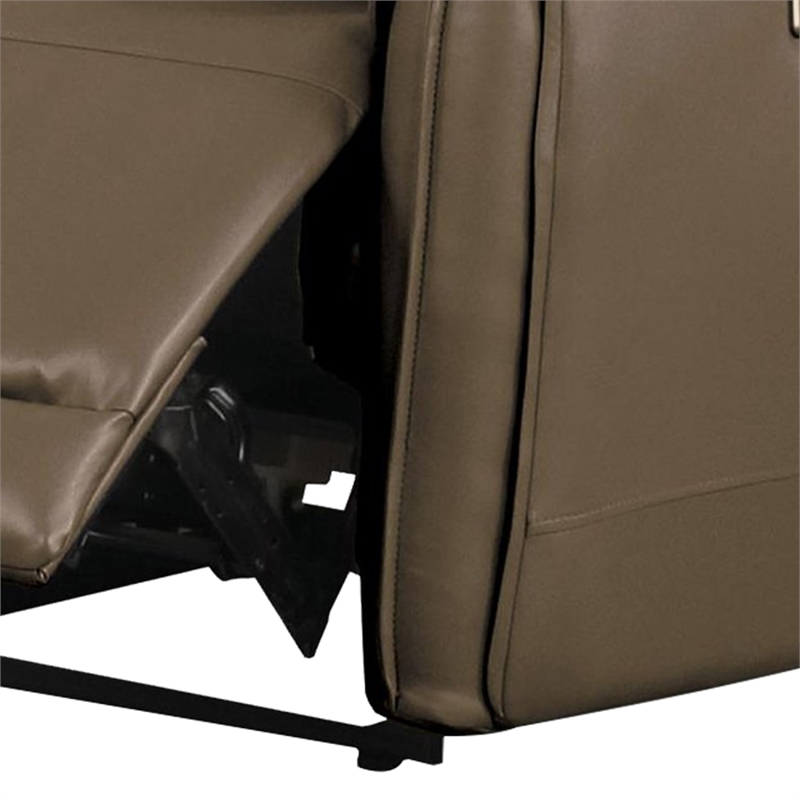 Benjara Sily Power Reclining Loveseat- Light Brown Faux Leather- 57 Inch- USB
