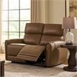 Benjara Sily Power Reclining Loveseat- Light Brown Faux Leather- 57 Inch- USB