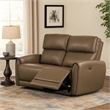 Benjara Sily Power Reclining Loveseat- Light Brown Faux Leather- 57 Inch- USB
