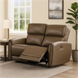 Benjara Sily Power Reclining Loveseat- Light Brown Faux Leather- 57 Inch- USB